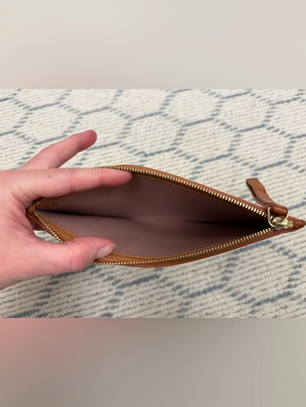 MANSUR GAVRIEL Minimalist Sleek Unisex Brown Leather Top-Zip Clutch W/ Wristlet